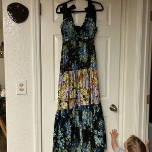 Free People Bluebell Black and Blue Tiered Tie Maxi Dress